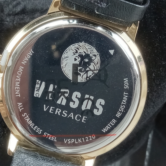 Versace Versus Lion Medallion Swarovski Crystal Woven Black Leather Strap Watch - Picture 8 of 15
